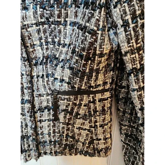 Ann Taylor Tweed Boucle Wool Blazer Women’s 8 Black Grey Blue Jacket Zip Office - Picture 7 of 8